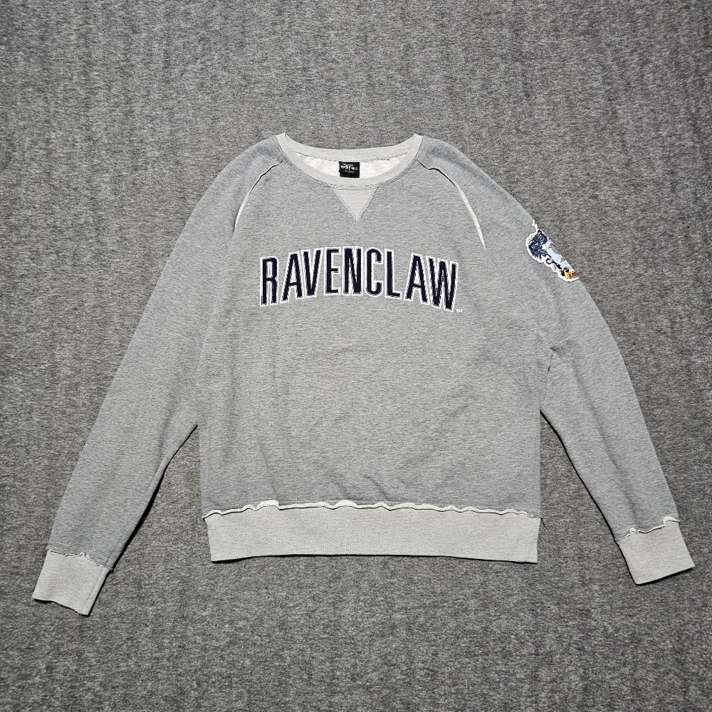 Official Harry Potter Ravenclaw Grey Distressed Crewneck Sweatshirt - Unisex L